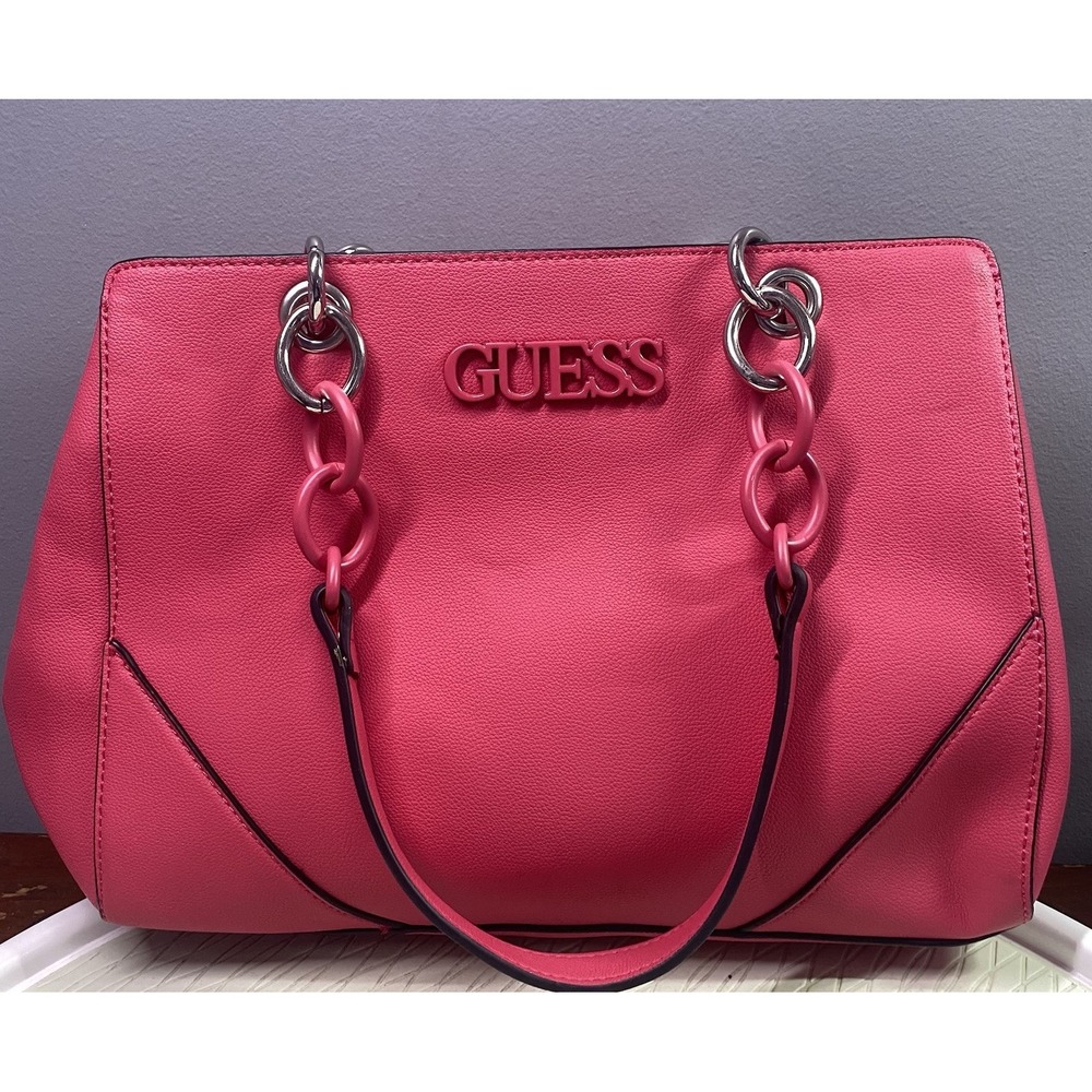 GUESS Womens Dark pink/Salmon Colored Purse Tote Bag Small Blemishes Beautiful